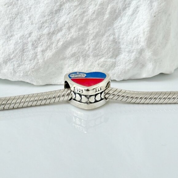 Pandora Liechtenstein Flag S925 Silver Heart Bead Charm - Picture 2 of 3